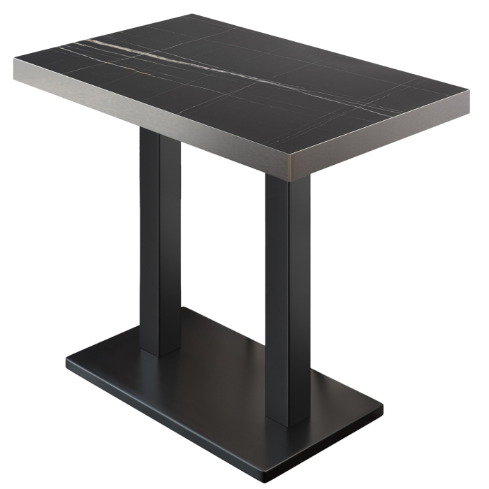 BM | Bistro Stehtisch | 130 x 80 x 110 cm | Rechteckig | Edelstahl Rand | Schwarz Marmor / Schwarz