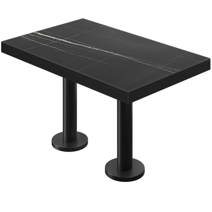 BML | Bistro Doppeltisch | 120 x 70 x 77 cm | Rechteckig | Schwarzer Rand | Schwarz Marmor / Schwarz