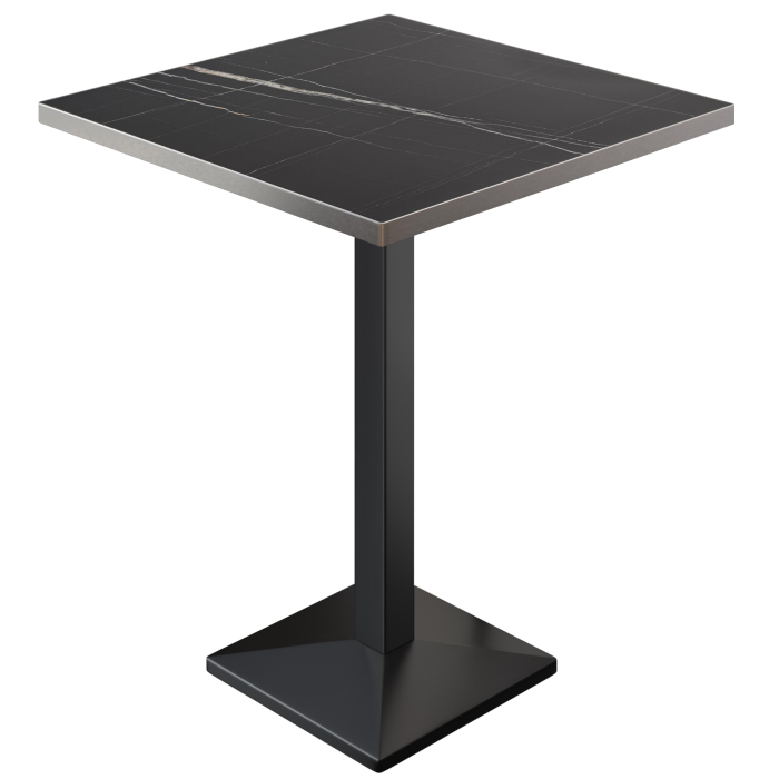 BPA | Bistro Stehtisch | 60 x 60 x 112 cm | Edelstahl Rand | Quadratisch | Schwarz Marmor / Schwarz