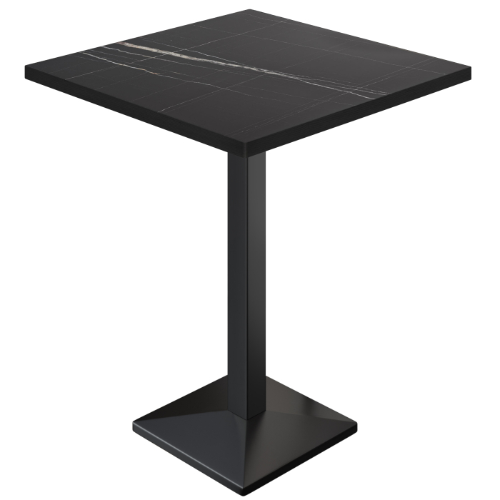 BPA | Bistro Stehtisch | 70 x 70 x 112 cm | Schwarzer Rand | Quadratisch | Schwarz Marmor / Schwarz