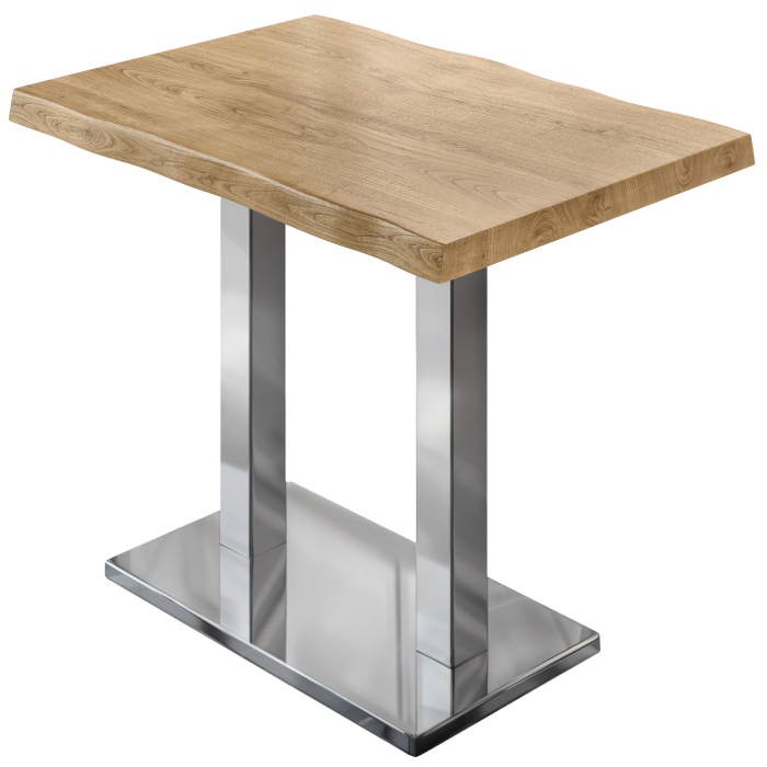 PMD | Bistro Stehtisch Baumkante | B:T:H 130 x 80 x 110 cm | Eiche / Edelstahl | Quadratisch