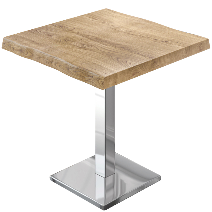 PMD | Bistro Baumkanten Tisch | Quadratisch | 80 x 80 x 77 cm | Eiche / Edelstahl