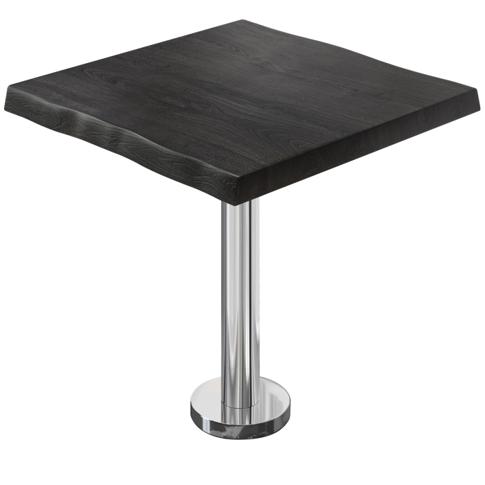 PML | Bistro Baumkanten Tisch | Quadratisch | 70 x 70 x 77 cm | Wenge Schwarz / Edelstahl